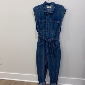 Free People Blue Denim Jumpsuit with Belted Waist